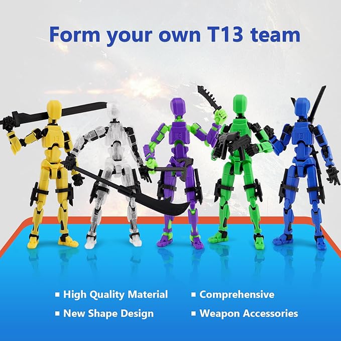 (Assembly Completed) 9 Pack T13 Action Figure Set with Display Stand Holder Base, Titan13 Action Figure Accessories 3D Printed Toy, Multi-Jointed Movable Lucky 13 Nova13 Dummy13
