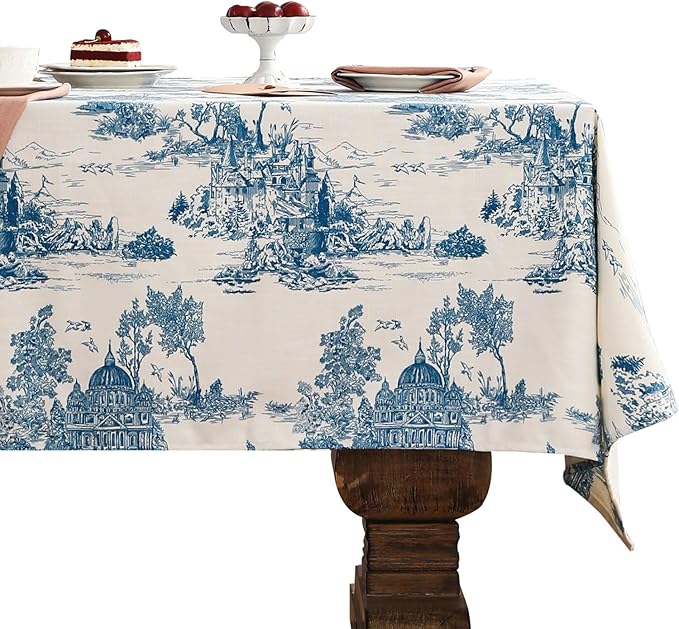 patdrea Designer Vintage Cyan Rectangle Small Tablecloth,Linen Ancient Castle and Manor Pattern Tablecloths,Table Cover Cloth Decor for Kitchen Dining Christmas,Thanksgiving,55"x71"-Lucerne a