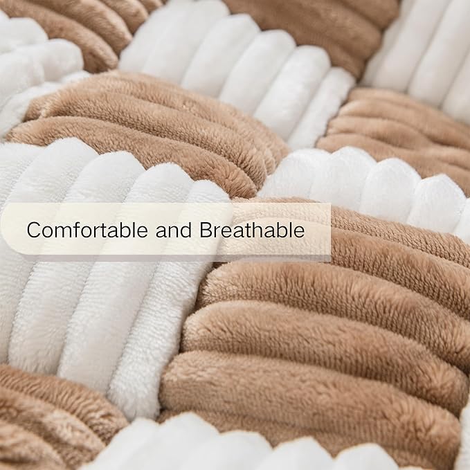 Couch Covers for Dogs and Cats, Fuzzy Dog Sofa bed with Cream Square Plaid, Plush Pet Couch Cover Bed, Thickened Quilted Furniture Protector Mat for Large Medium Pets (Light Brown 35.43"*35.43")