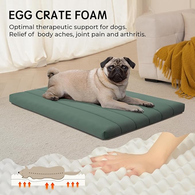 BALANCE Dog Crate Bed, Orthopedic Dog Bed Pad with Waterproof Liner, Washable Crate Foam Pet Mat for Large, Medium, Puppy Dogs Breeds, Mint Leaf, 30"x19"x1.6"