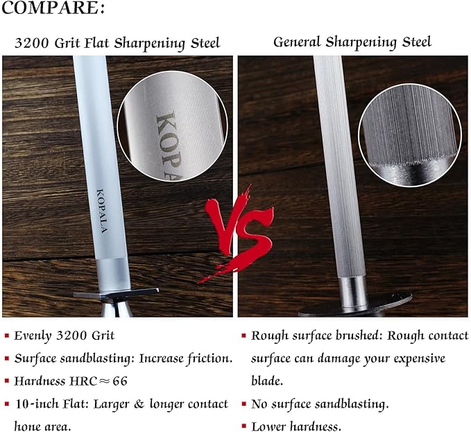 Sharpening Steel Knife Sharpener Rod Flat 10 Inches Honing Steel for Knives Dark