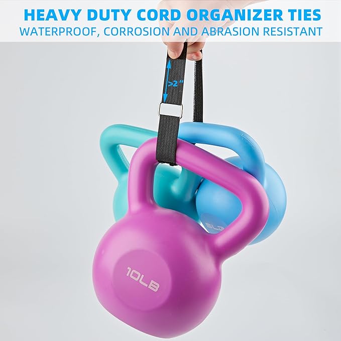 1" x 40ft Reusable Cable Straps Roll with 50 Metal Buckles Adjustable Cut-to-Length Nylon Cable Ties and Fastening Straps for Organizing and Storage Black