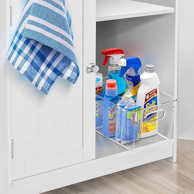 Sorbus 4 Pack Medium Clear Plastic Storage Bins, Clear Organizer Bins with Handle for Kitchen, Pantry, Cabinet, Refrigerator, Craft, Toys, Clothes, Closet, Under Sink, Bathroom Organizers and Storage