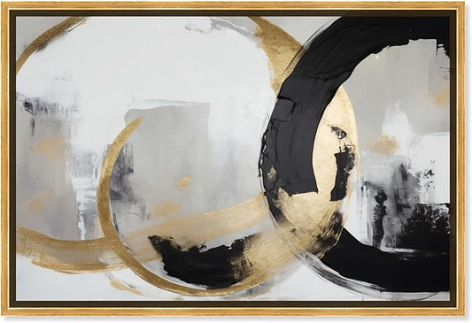 Art Remedy Another Dimension Canvas Modern Black White Abstract Wall Art, Gold Frame, 15" x 10"