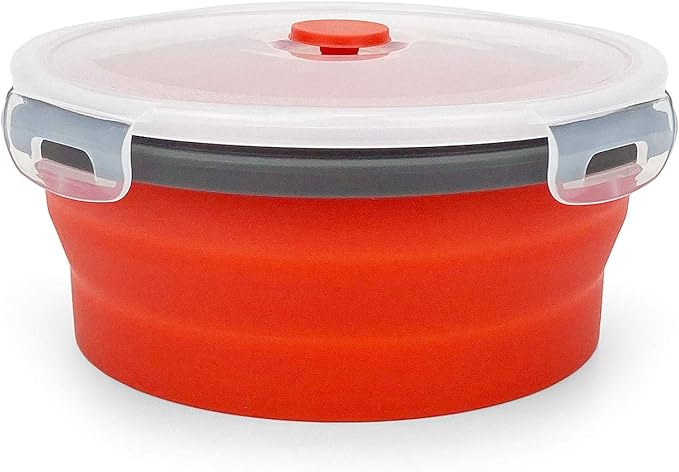 CARTINTS 1200ml Large Collapsible Meal Prep Containers, Reusable Silicone Food Storage Containers, Stackable Fridge Storage Containers, With Leakproof Lids, Microwave and Freezer Safe, Red