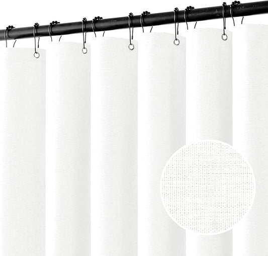 MIULEE Extra Long Linen Shower Curtain 80 Inches Long with 12 Metal Hooks Washable Heavy Fabric Shower Curtain Set Waterproof Thick Cloth Shower Curtain for Bathroom Hotel Bathtub,W72*L80,White
