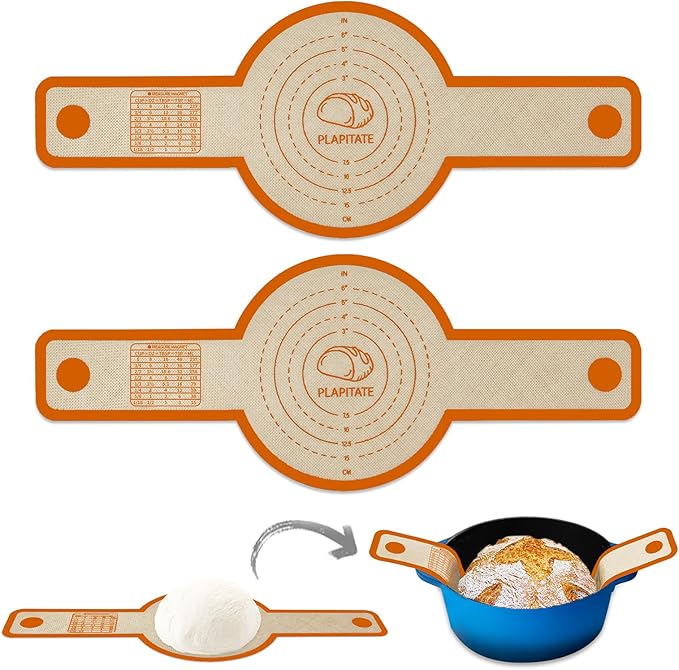 Silicone Bread Sling for Dutch Oven Liner, Non Stick 2 PCS, Easy Clean Reusable Silicone Baking Mat with Long Handles, Easy to Transfer Sourdough Bread, Orange