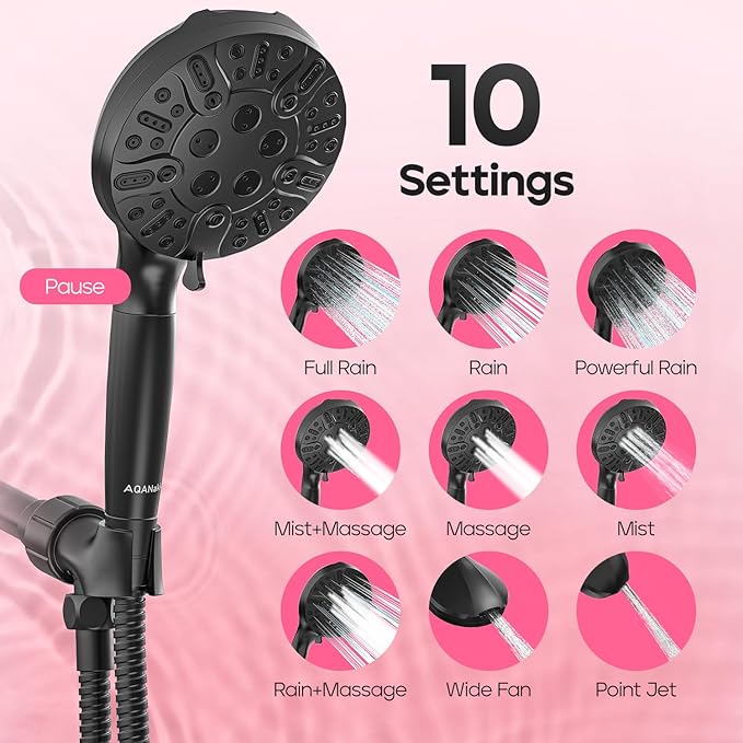 Filtered Shower Head with Handheld, High Pressure 10 Settings Shower Filter Head for Hard Water, Built-in Power Spray, Hard Water Filter Showerhead-Remove Chlorine-Dry Skin,Hair(Matte Black)