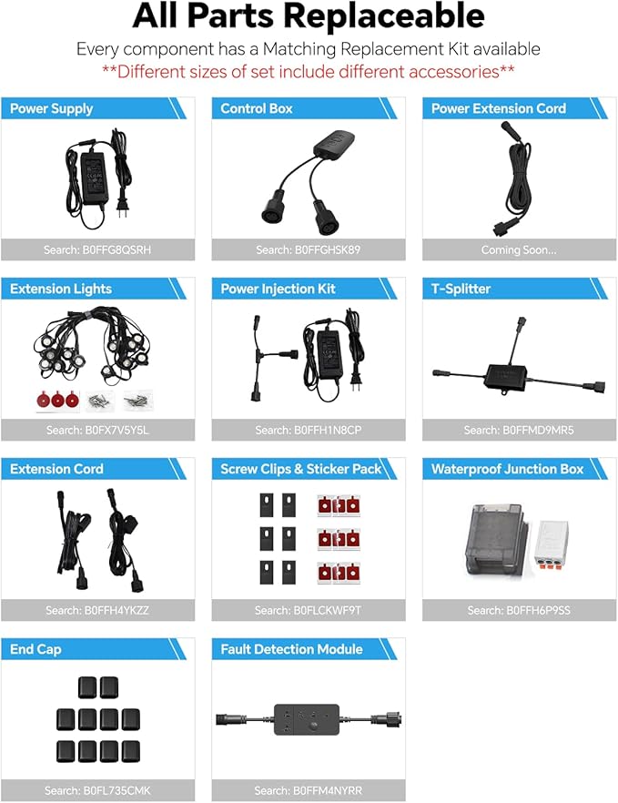 ASAHOM AI Permanent Outdoor Lights S107E, 300FT with 216 RGBCW LED Lights and Dual Output, 30,000 Lighting Effect Combination, IP67 Waterproof for House Halloween Christmas and Daily Decoration, Black