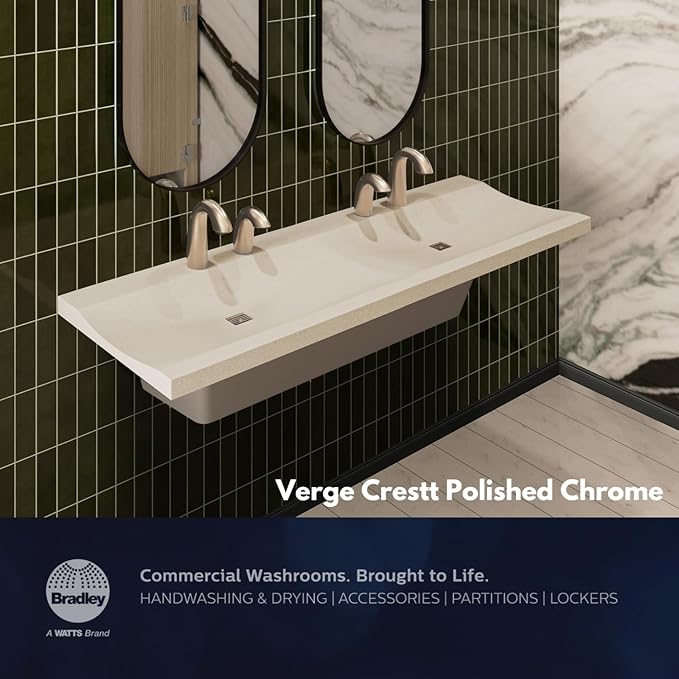 Bradley Crestt Foam Soap Dispenser, Sensor Activated, Ring Light Indicates Low Battery, Low Soap or Overflow, Deck Mounted, Auto Top Fill, Polished Chrome