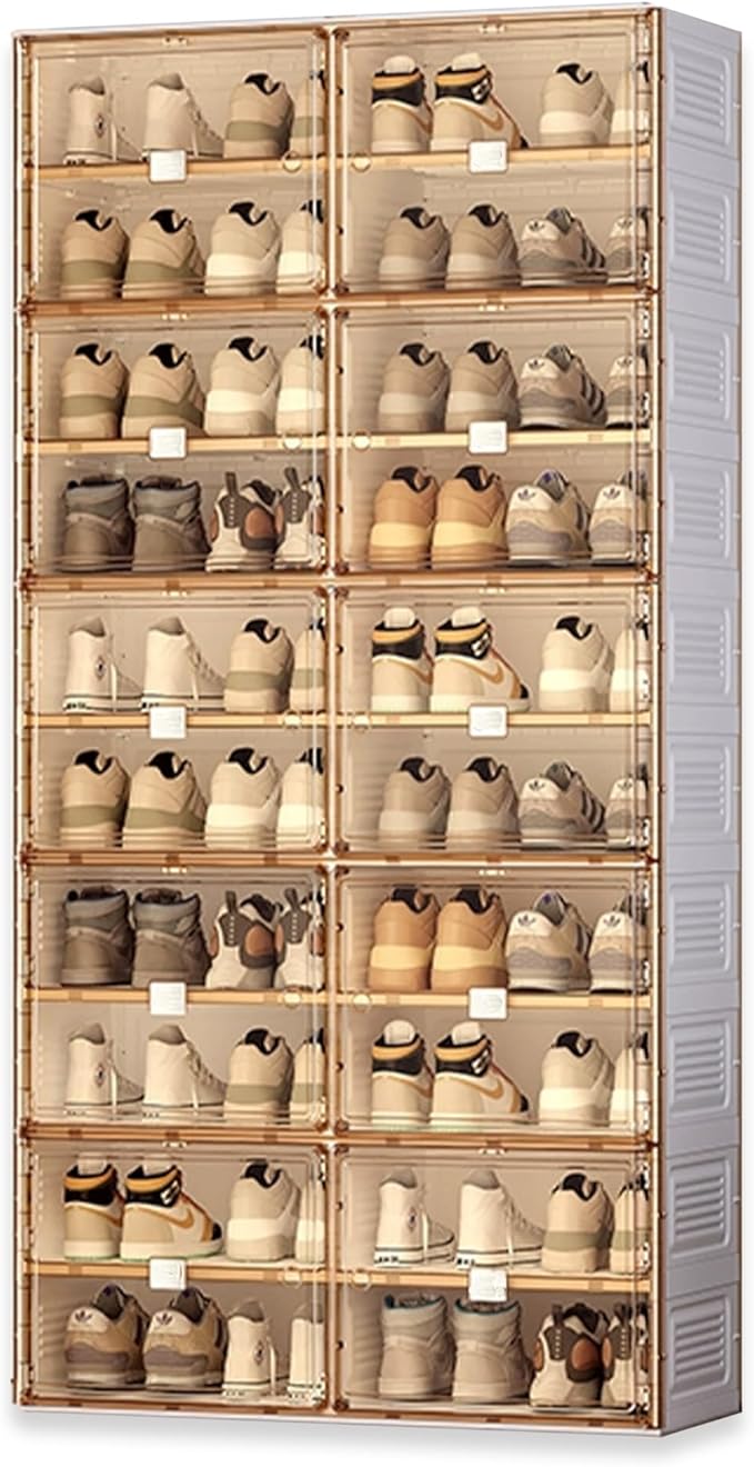 10 Tiers-40 Pairs Foldable Shoe Rack for Closet Entryway, Collapsible Shoe Storage Organizer with Magnetic Doors, Tall Free Standing Shoe Cabinet for Living Room, Bedroom