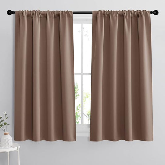 RYB HOME Blackout Curtains for Bedroom - Heavy Duty Thermal Insulated Curtains Balance Summer Heat and Winter Cold for Shift Worker Nursery, W 42 x L 54 inch, Mocha, 2 Panels