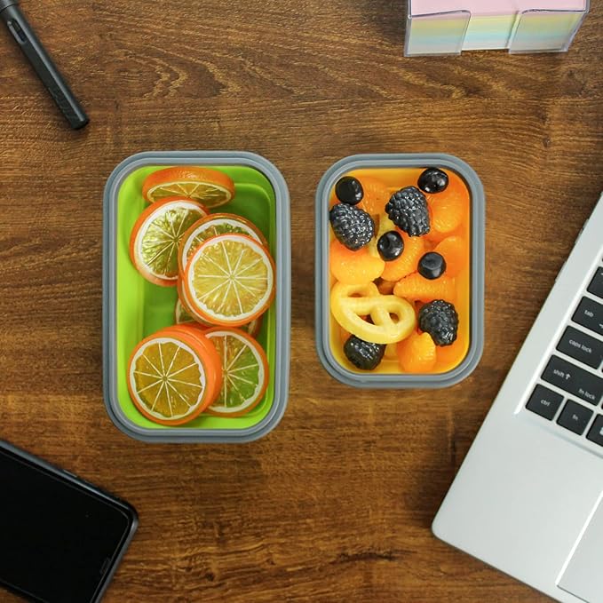 Collapsible Food Storage Containers with Airtight Lid, 4 Sizes, Annaklin Small and Large Stacking Silicone Collapsible Meal Prep Container Set for Leftover, Microwave Freezer Dishwasher Safe, Set of 4