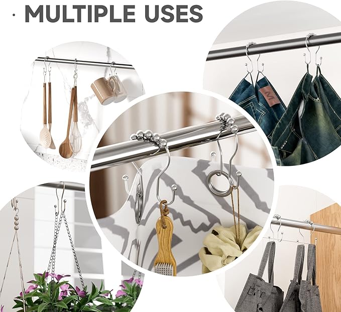 Shower Curtain Hooks Chrome Shower Curtain Rings Rust Proof, Smooth Glide Double Shower Curtain Hooks, 12Pcs Shower Curtain Hangers, Shower Hooks for Shower Curtain Bathroom Shower Rod Hooks