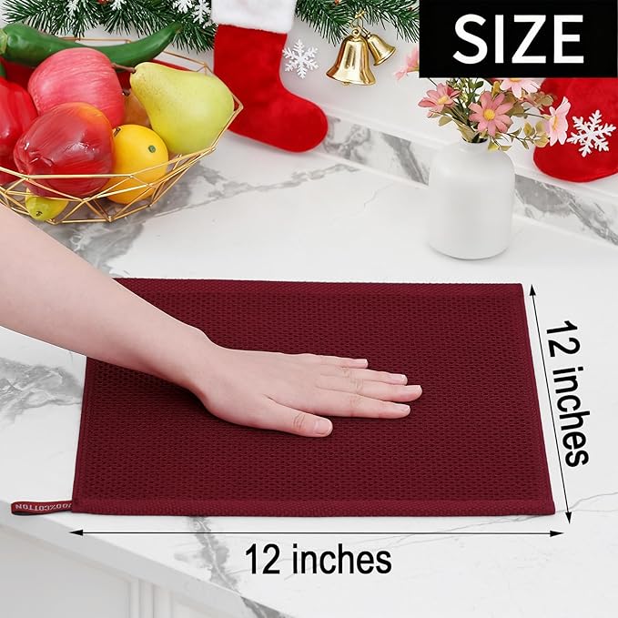 Homaxy 100% Cotton Waffle Weave Kitchen Dish Cloths, Ultra Soft Absorbent Quick Drying Dish Towels, 12 x 12 Inches, 6-Pack, Burgundy