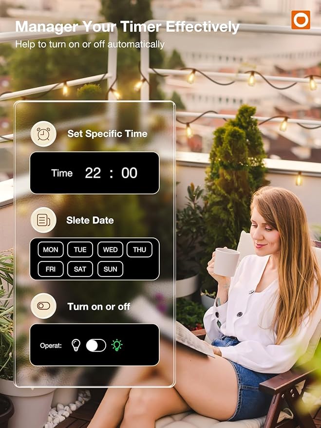 addlon 48FT Smart Outdoor String Lights, Dimmable Patio Lights with 15 Waterproof LED Edison Bulbs, String Lights for Outside Work with APP Control, Music Sync Outdoor Lights for Bistro Backyard Party