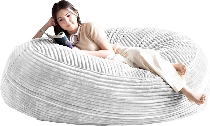 Bean Bag Chair for Adults, Floor Bean Bags Offers Ample Space for Adults,Memory Foam Giant Bean Bags,Lounger Versatile Design Suits Any Room,Movie Nights,Reading (Striped White, 5FT)