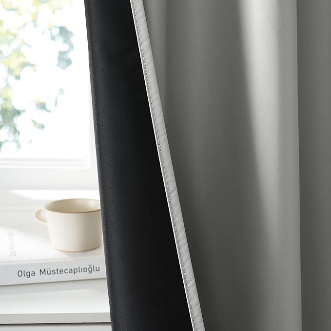 RYB HOME 100% Blackout Bathroom Curtains Over Sink 30 inches Long, Heat & UV Blocking Total Room Darkening Noise Reducing Curtains for Basement RV Campers, Sliver Grey, 2 Panels Set