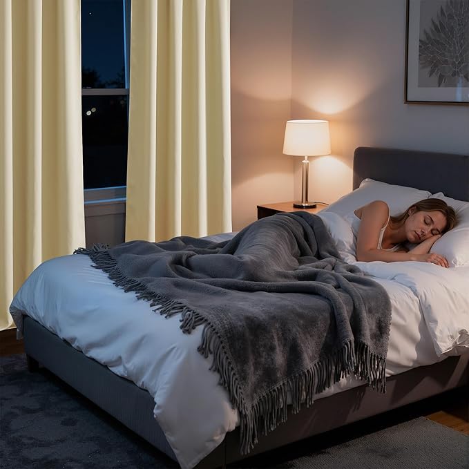 RYB HOME Bedroom Blackout Curtains 84 inches Long, 100% Blackout Thermal Insulated Noise Reducing Curtains for Living Room Nursury, 42 inches Wide by 84 inches Long, Biscotti Beige