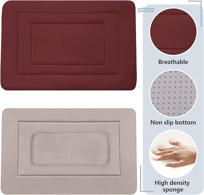 JoicyCo Dog Bed Soft Dog Crate Bed Pad Mat, 36 in Non Slip Bottom Washable Beds for Medium and Large Dogs, Pet Bed Mattress Kennel Pad, Dark Red