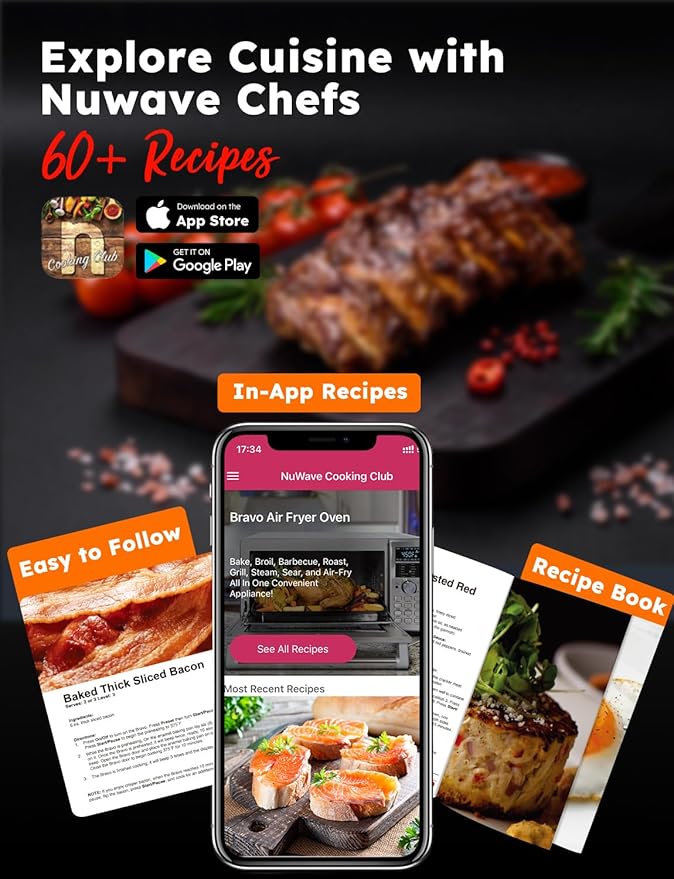 Nuwave Bravo XL Pro Air Fryer Toaster Oven with Grill Combo, 2025 New Ultra-Fast Convection System, 35% Crispier, 2X More Even, 142 Presets, 50-500F, Smarter Probe, PFAS Free, 30QT, Stainless Steel