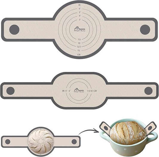 HOTEC Silicone Bread Sling for Dutch Oven - 2 Pack Non-Stick Baking Mat with Long Handle Easy to Transfer Sourdough Bread, Reusable Heat Resistant to 500°F/260°C Dutch Oven Liners Baking Supplies