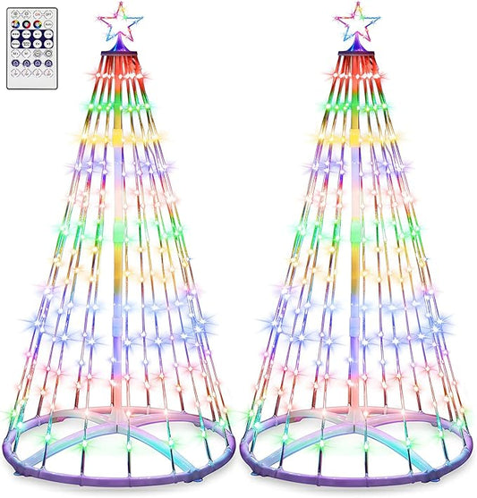 2 Pack 9FT Christmas LED Cone Tree Lights 24 Modes Color Changing with Timer Foldable Lighted Trees Waterproof Outdoor String Lights Holiday Decor for Christmas New Year Xmas Decorations