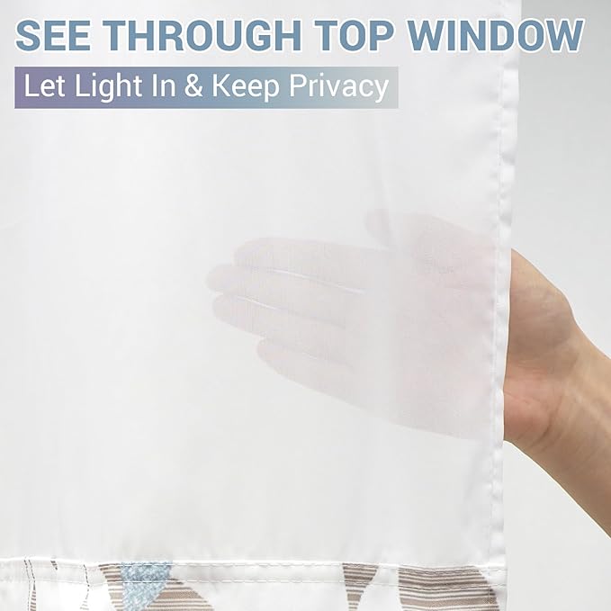 VIUOON No Hook Shower Curtain with Snap-in Fabric Liner Set, Double Layers Heavy Duty Fabric Large Leaf Pattern Bathroom Curtain with See Through Top, Hotel Grade, Machine Washable, 71Wx74L