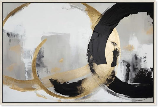 Art Remedy Another Dimension Canvas Modern Black White Abstract Wall Art, Silver Frame, 36" x 24"