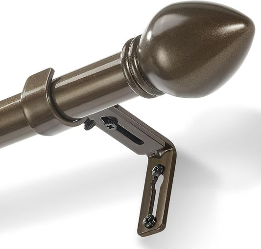 Curtain Rods for Windows 16 to 150 inches, Curtain Rod Max Adjustable Length to 158 in, Drapery Rod 1 inch Diameter with Modern Knobs Finials (Brown, 16" to 150" - Set of 1)