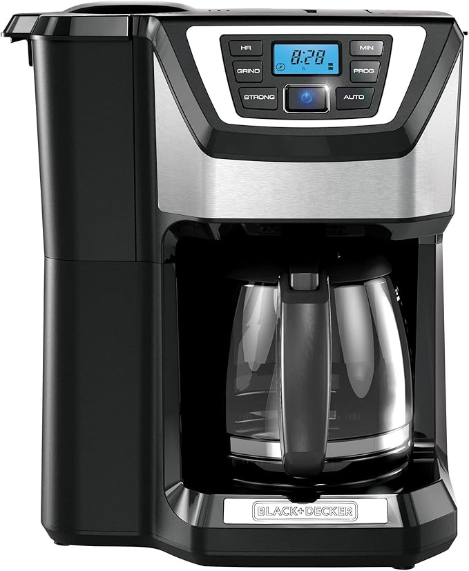 BLACK+DECKER 12-Cup Mill and Brew Coffee Maker, Automatic Grind and Brew Drip Coffee Machine, Programmable, Sneak-A-Cup, Reusable Filter.