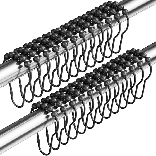 Amazer Shower Curtain Hooks, Decorative Rust Proof Stainless Steel Shower Curtain Hooks for Bathroom Shower Rods Set of 24, Matte Black