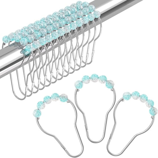 Amazer Shower Curtain Rings, Decorative Shower Curtain Hooks, Shower Curtain Hooks, Rustproof Stainless Steel Shower Hooks for Bathroom Shower Curtain-Set of 12, Ice Blue