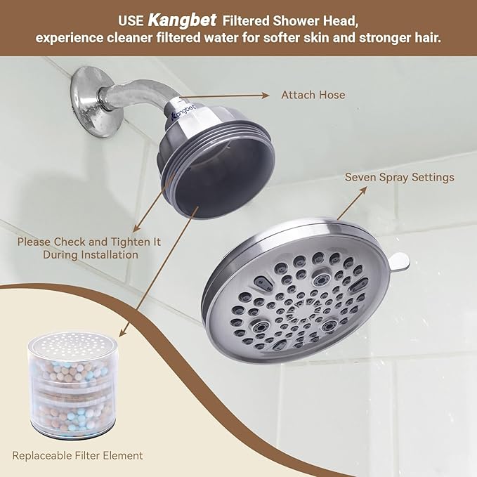 High Pressure Filtered Shower Head - Shower Head with Filter | Shower Filter Head Reduce Impurities for Healthier Scalp, Reduce Hair Shedding,Soothe Dry Skin-Nickel