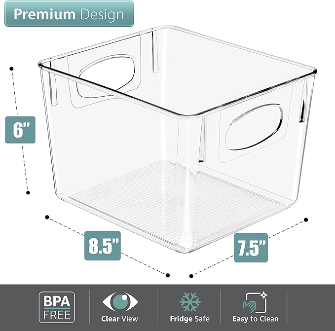 Sorbus 4 Pack Medium Clear Plastic Storage Bins, Clear Organizer Bins with Handle for Kitchen, Pantry, Cabinet, Refrigerator, Craft, Toys, Clothes, Closet, Under Sink, Bathroom Organizers and Storage