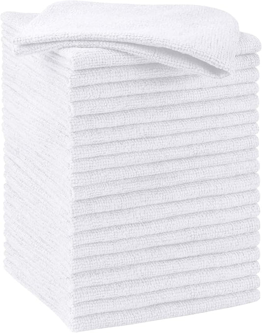 HOMEXCEL Microfiber Cleaning Cloths 20 Pack, Highly Absorbent, Lint & Scratch-Free Cleaning Rags for House Kitchen, White Microfiber Towels for Car 11.5 x 11.5 inch