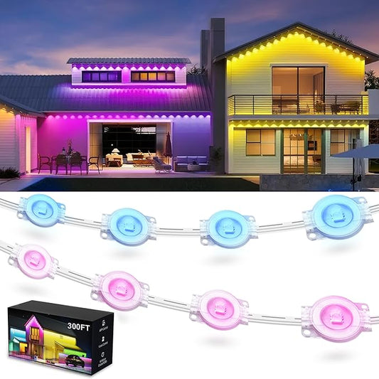 Fussion 300ft Permanent Outdoor Lights for House, 2025 Smart RGB LED Outside Lights with APP Remote Control, IP67 Waterproof Eternity Eaves Lighting for Christmas, Halloween, Holiday, Party, Daily
