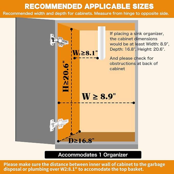 Under Sink Organizer, 2 Tier Under Sink Organizers and Storage, Adjustable Height, Slide out Metal Cabinet Organizers, Pull out Cabinet Storage Drawer Shelf for Kitchen Bathroom White, 2 Pack