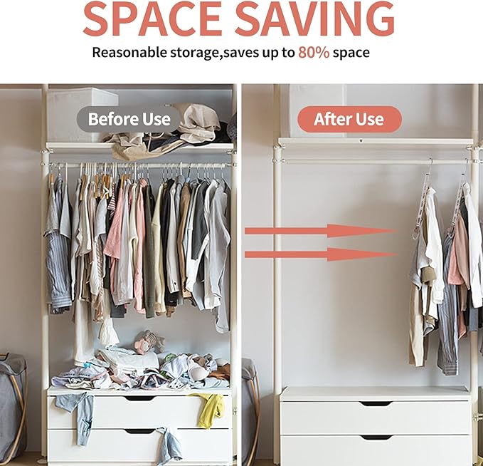 Hangers Space Saving, 12 Pack Metal Hanger Organizer, Closet Space Savers, Collapsible Magic Hangers for Heavy Clothes, Closet Organizers and Storage, College Dorm Room Essentials