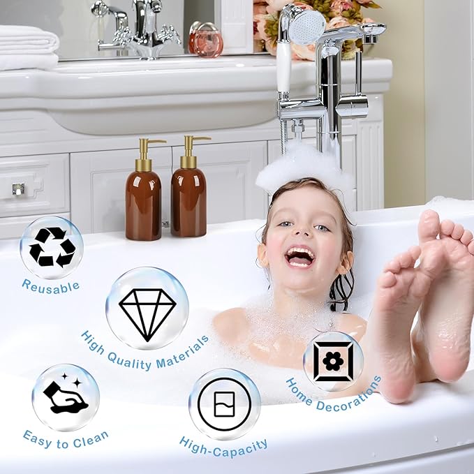 Natheeph 14OZ Ceramic Soap Dispenser Ceramic Soap Pump Dispenser Can Fill Liquid for Bathroom/Kitchen (2PC Brown)