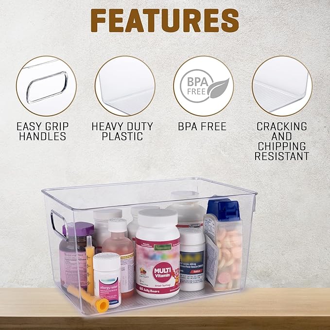 Clear Plastic Stackable Storage Bins with Lids, Pantry Organizers and Storage Containers Fridge Organizer Bins Kitchen Cabinet Organizer Bin for Organizing Under Sink Refrigerator Organization