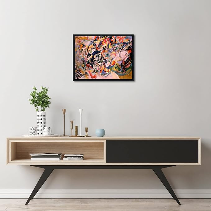Wieco Art Framed Canvas Wall Art Composition VII, 1913 by Wassily Kandinsky Classic Abstract Famous Paintings Reproductions Canvas Wall Art for Home Decoration