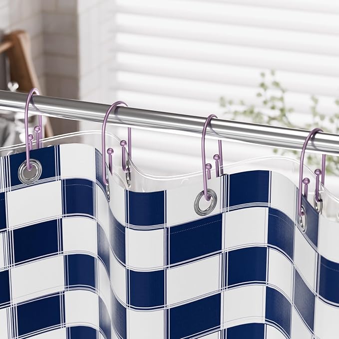 AmazerBath Shower Curtain Hooks, Purple Double Shower Curtain Hooks Rust Proof Non-Slip Shower Hooks for Shower Curtain, Sturdy Shower Curtain Rings Metal Shower Hooks Ring Bathroom 12Pcs