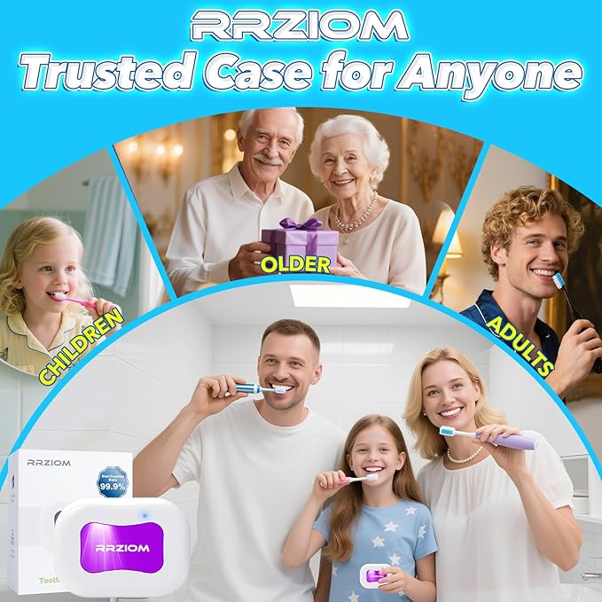 Toothbrush Sanitizer Case, RRZIOM Portable Toothbrush Covers Rechargeable, Rechargeable Toothbrush Cleaner Holder Case for Travel Home, Detachable Toothbrush Cover Cap for All Toothbrushes (White)