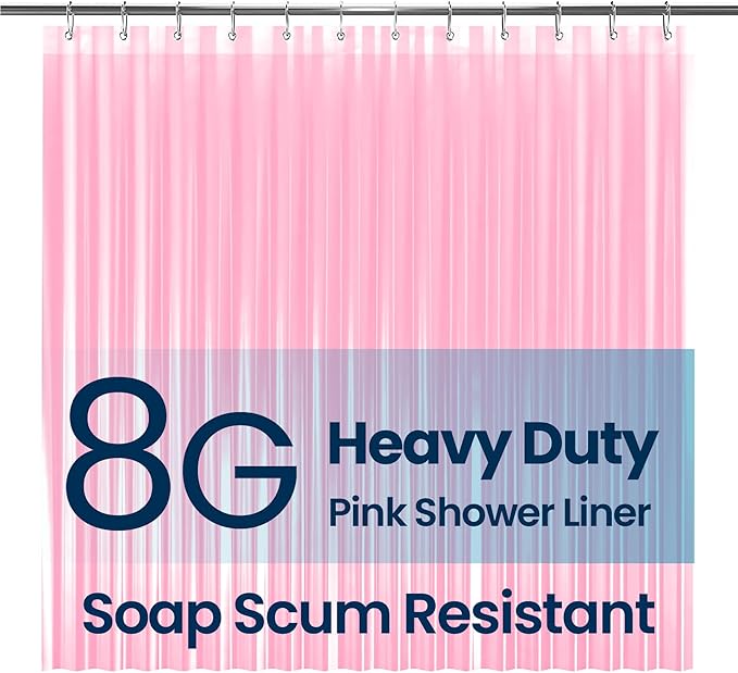 LiBa Bathroom Shower Curtain Premium PEVA Non-Toxic, Pink Clear Waterproof Plastic Shower Curtain Liner with Rust Proof Grommets 8G Bathroom Accessories 72x72