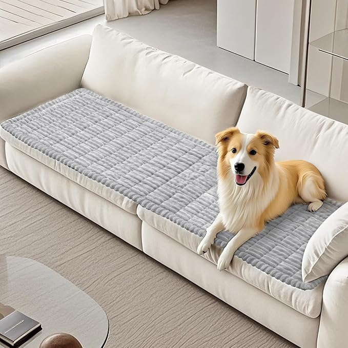 Backseat Dog Bed Mat for Car Seat Cover, Non-Slip Pet Bed Mat for Back Seat Extender, Furry Dog Couch Covers, Washable Travel Dogs Bed for Cars, SUVs, Sedans. (55" x 21.3") (Light Grey, M)