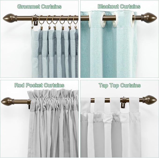 Curtain Rods for Windows 16 to 76 inches, Curtain Rod Max Adjustable Length to 88 in, Drapery Rod 1 inch Diameter with Modern Knobs Finials (Brown, 16" to 76" - Set of 2)