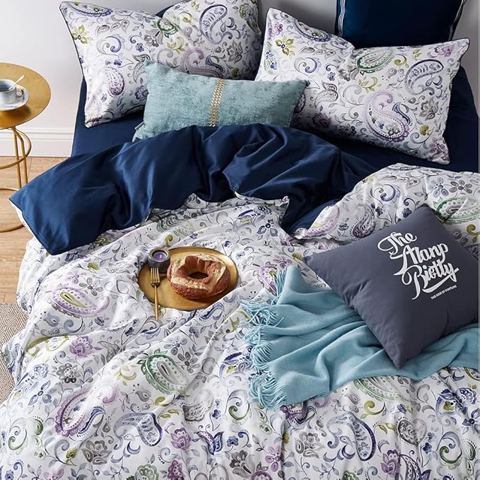 Cupocupa Duvet Cover Set;Duvet Cover Full Bedding Set Fluffy Boho Duvet Cover Set Paisley Floral Bedding Collection Duvet Cover with Pillowcases