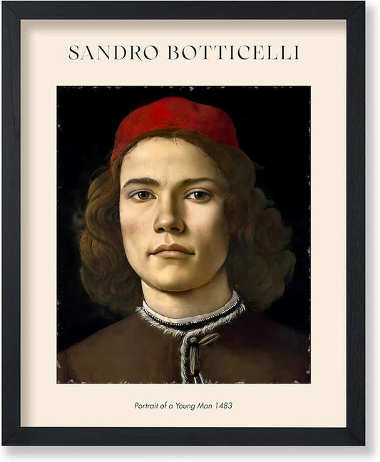 Poster Master Sandro Botticelli Poster - Portrait of A Young Man Print - Italian Art - Renaissance Art - Man in Beretta Hat Art - Portrait Art - Classic Living Room Decor - 16x20 UNFRAMED Wall Art