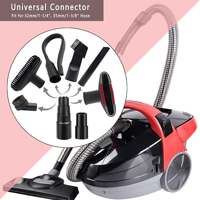 Universal Vacuum Attachment Kit Wet Dry Plastic Vacuum Hose Adapter 1-1/4" Vacuum Cleaners Accessories with Horse Hair Brush Extension Wand Flexible Crevice Tool Adapter for Shop Vac (7PCS)